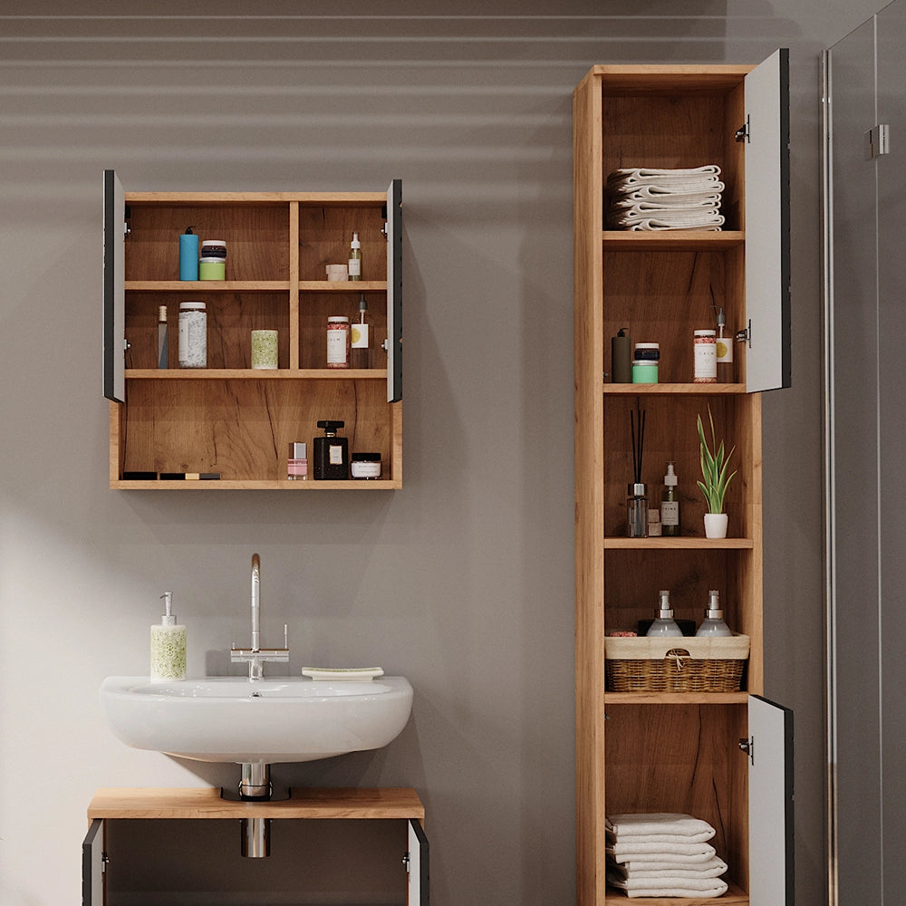Vicco Mobiletto da bagno Antracite con struttura a nido d'ape 30 x 192 cm