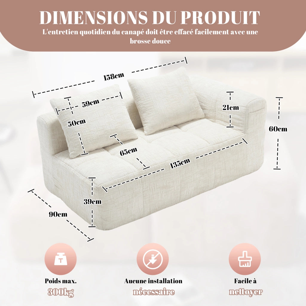 Divano comodo per 2 persone - Zephmum - Con cuscini, tasche laterali, beige
