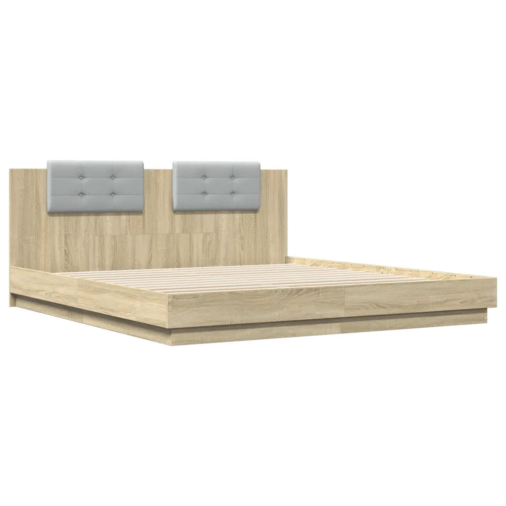Giroletto con Testiera e LED-Struttura Letto con testiera Rovere Sonoma 160x200 cm 661364