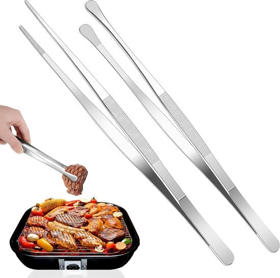 Pincetta in acciaio inossidabile, 2 pezzi, cucina professionale, pinzetta, testa rotonda rettilinea, cottura, pinzetta per cucina, chef professionale per cottura, frutti di mare, BBQ, 30 cm