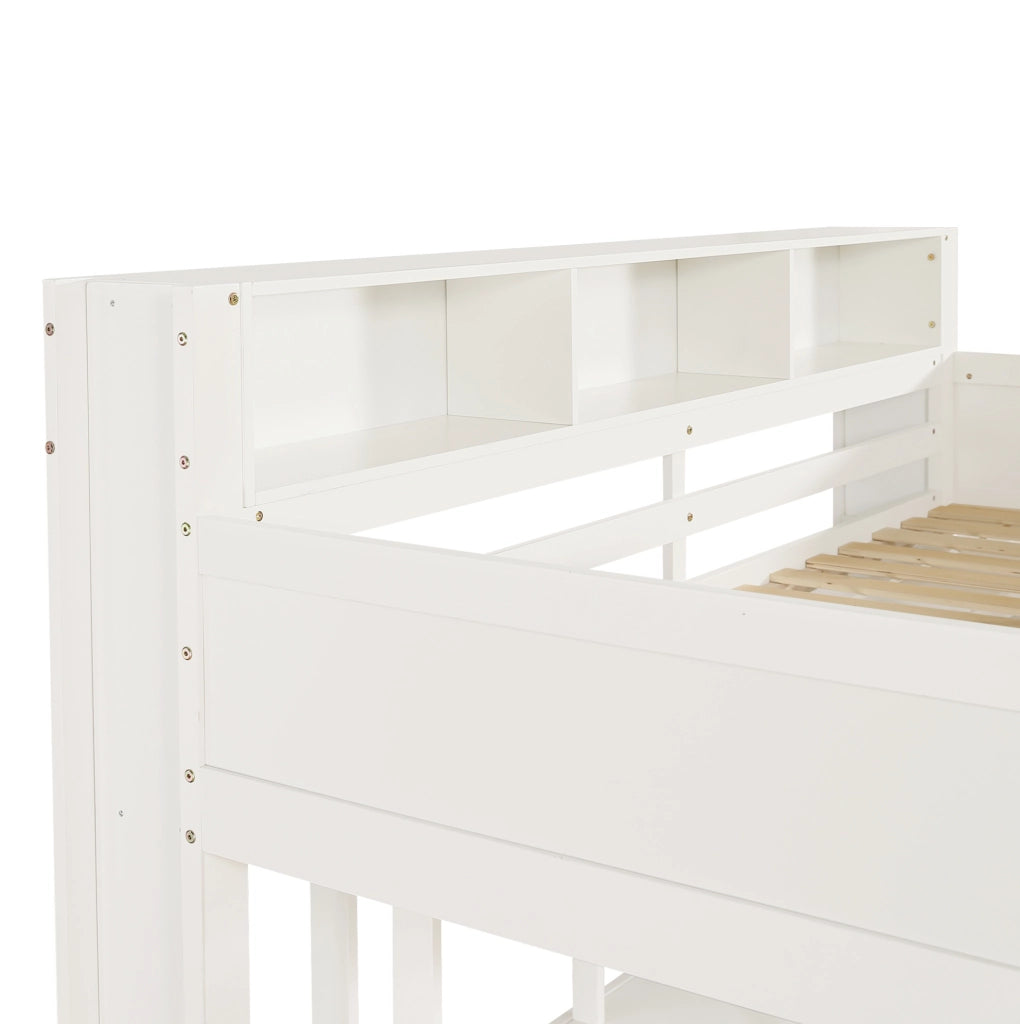 Letto a castello 90x200 cm con scrivania, armadio e scaffali bianco