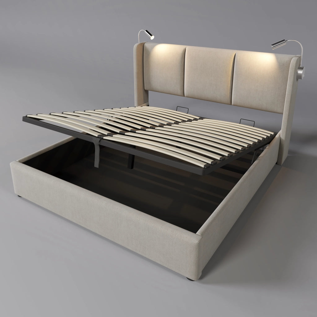 letto imbottito lino beige 140x200 cm