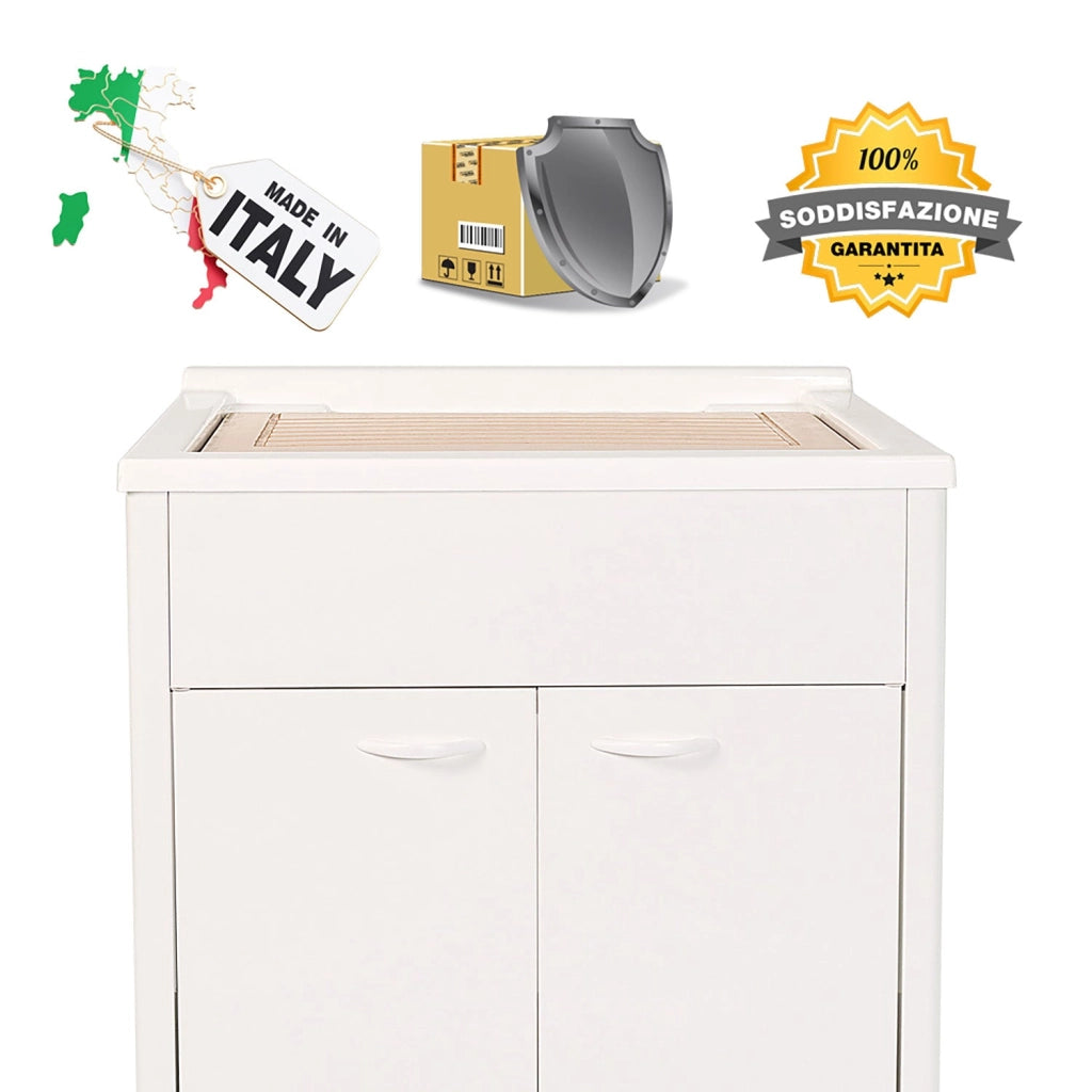 Mobile Lavatoio da Esterno in Polipropilene e Alluminio 50x50x83 cm Bianco