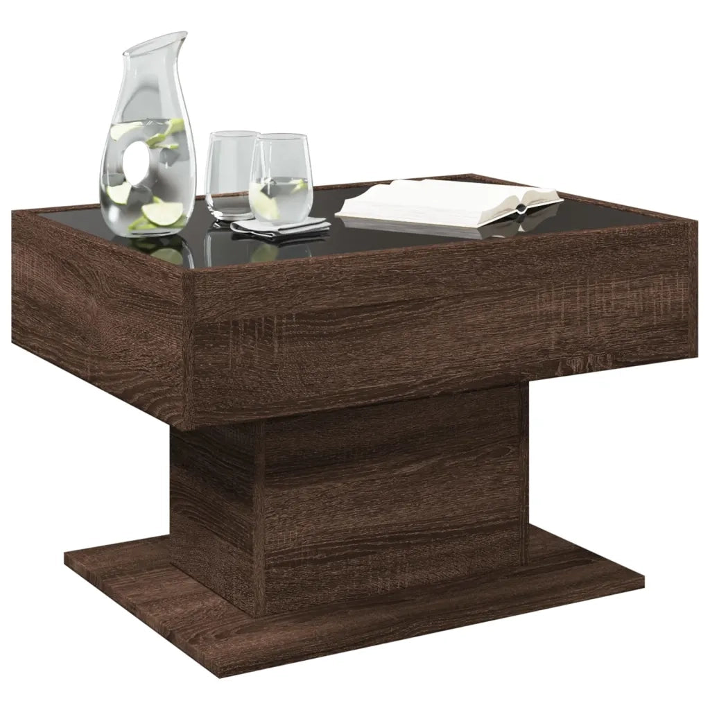 Tavolino Salotto con LED-Tavolino da soggiorno-Tavolo Rovere Marrone 70x50x45 cm Multistrato