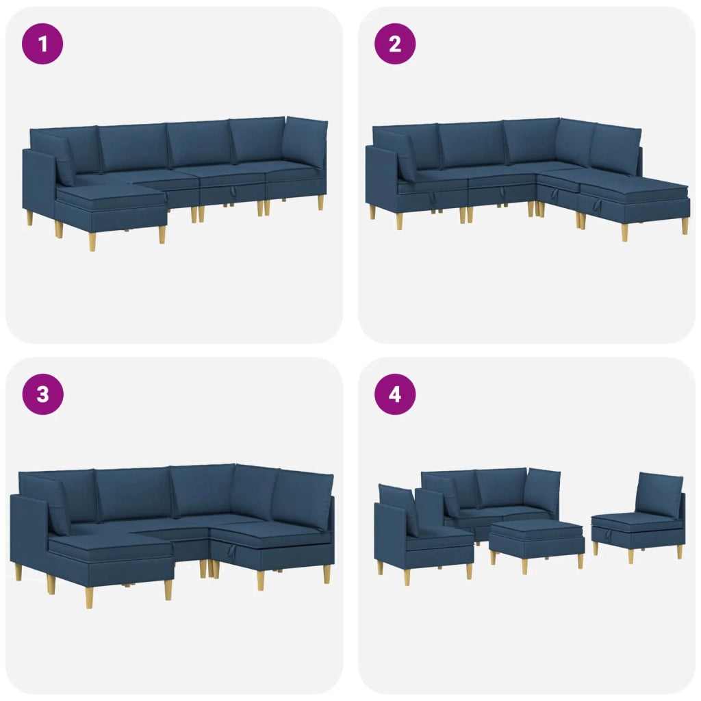 Set di mobili per il soggiorno con cuscino 5 pcs Blu Tessuto 3413716