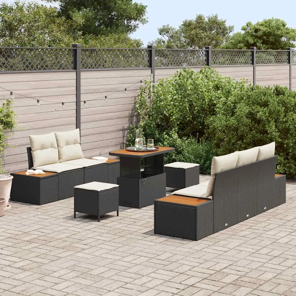 Set Divano da Giardino 8 pcs Nero polyrattan