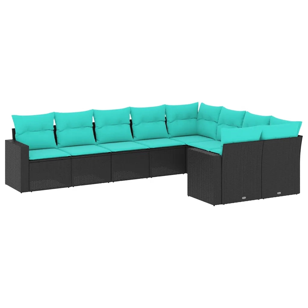 Set Divani da Giardino 9 pz con Cuscini Nero in Polyrattan