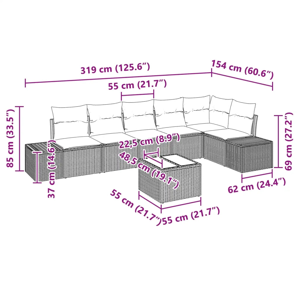 Set Divano da Giardino con cuscino 7 pcs Marrone polyrattan 3347094