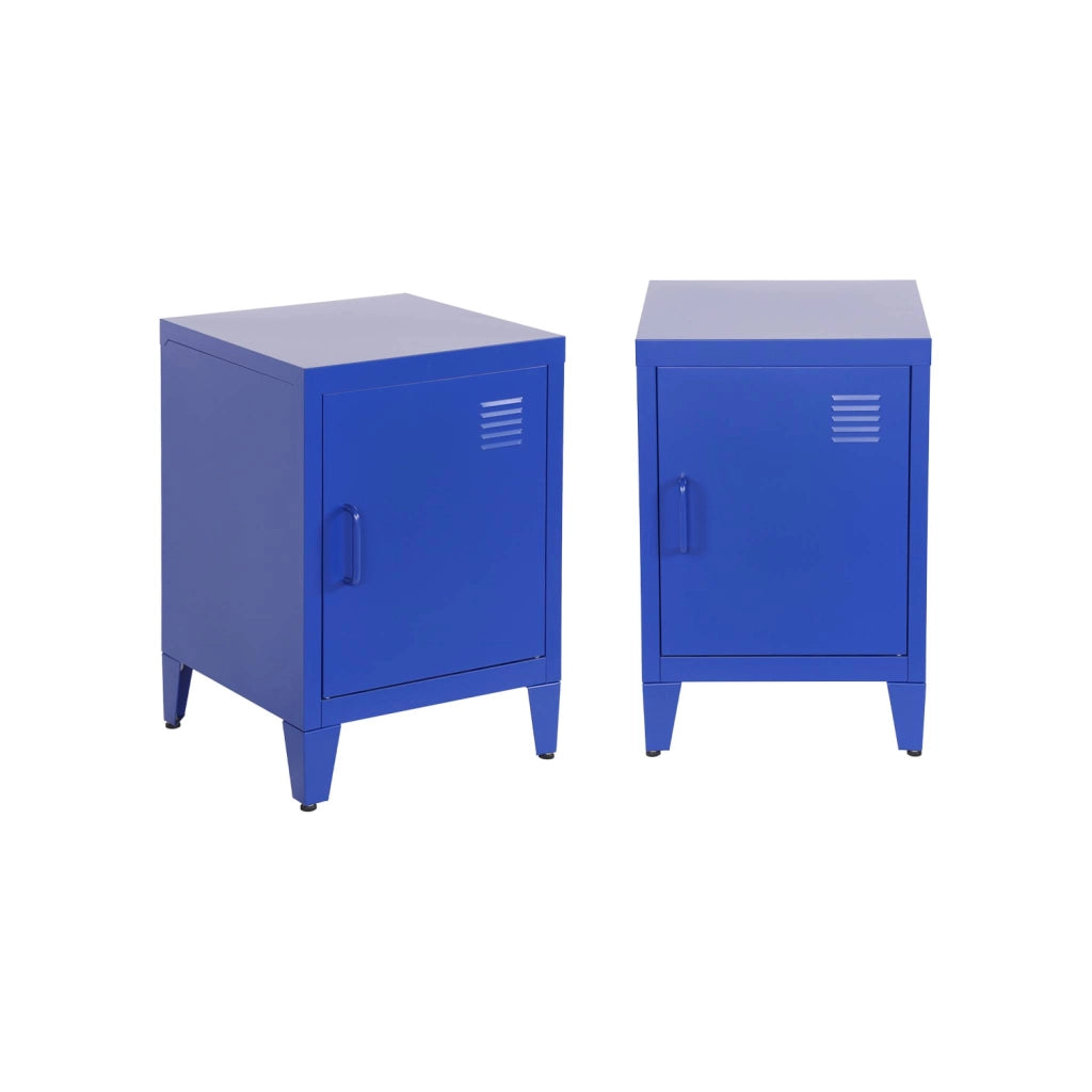 Set 2 comodini industriali, 1 anta, blu