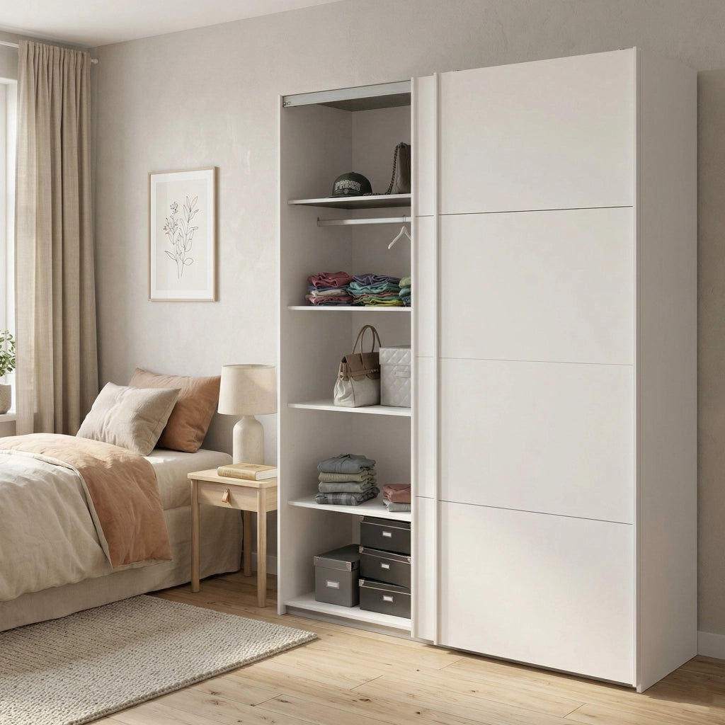 Guardaroba 2 ante London, Mobile camera da letto, Cabina armadio portabiti, Armadio appendiabiti, 182x62 h220 cm, Bianco lucido