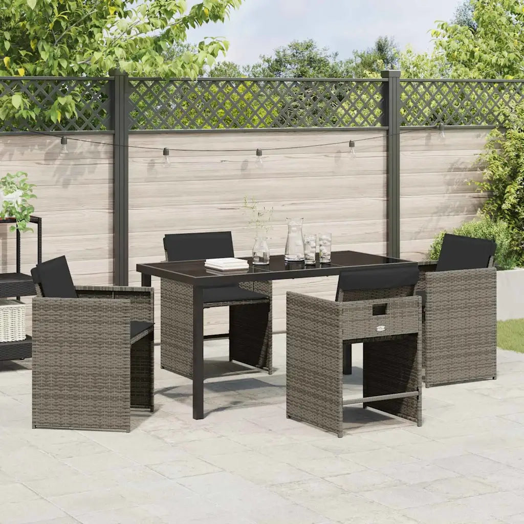 Set da Pranzo per Giardino 5 pcs Grigio polyrattan