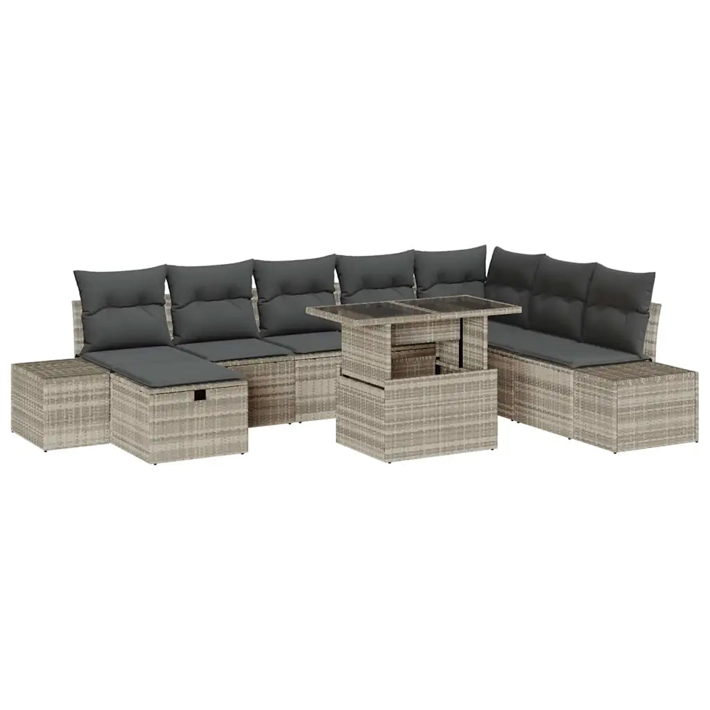 Set Divano da Giardino 11 pcs Grigio chiaro Poly Rattan