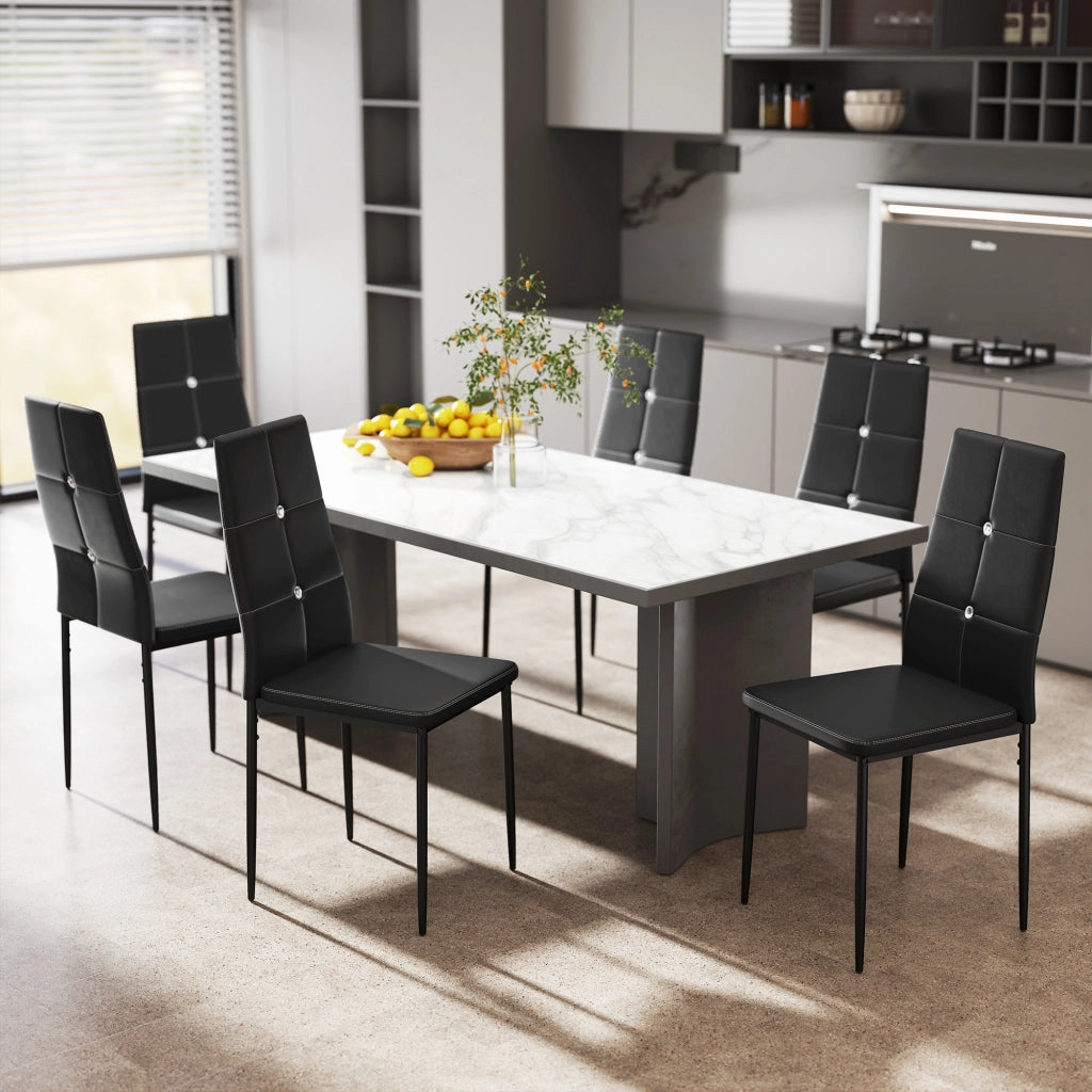 Set 6 Sedie da Pranzo Imbottite ¨C Xylo ¨C Schienale Alto PU Nero Gambe Acciaio Design Moderno