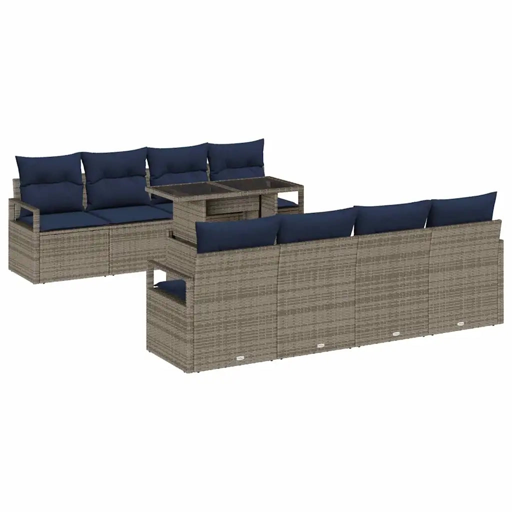 Set Divano da Giardino 7 pcs Grigio e Blu Navy polyrattan 3348791