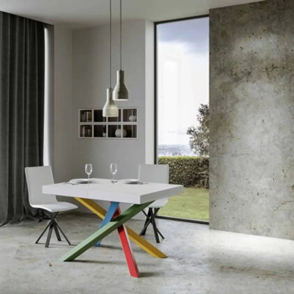 Tavolo allungabile 130/234x90 cm Volantis colore bianco frassino gambe multicolore 4/B
