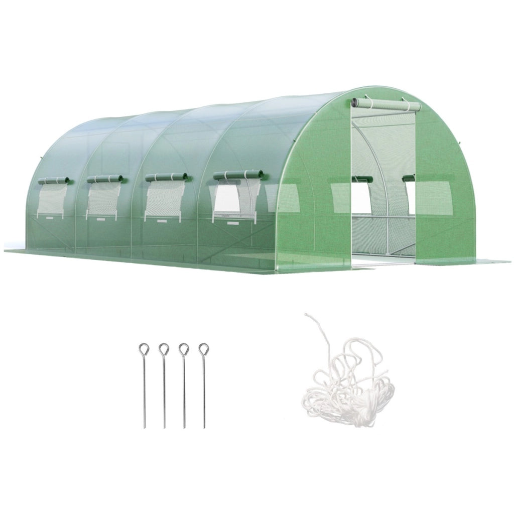 Serra per piante da giardino con 10 finestre avvolgibili 2 porte con cerniera, Serra tunnel per orto Verde-Serre da giardino