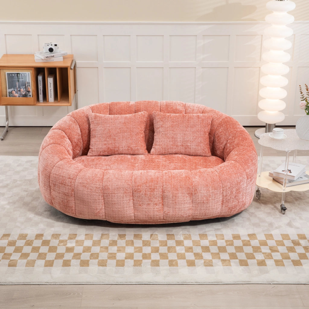 Sitzsack letto morbido in chenille rosa, divano lounge a due posti con imbottitura in memory foam, 150x95x63 cm