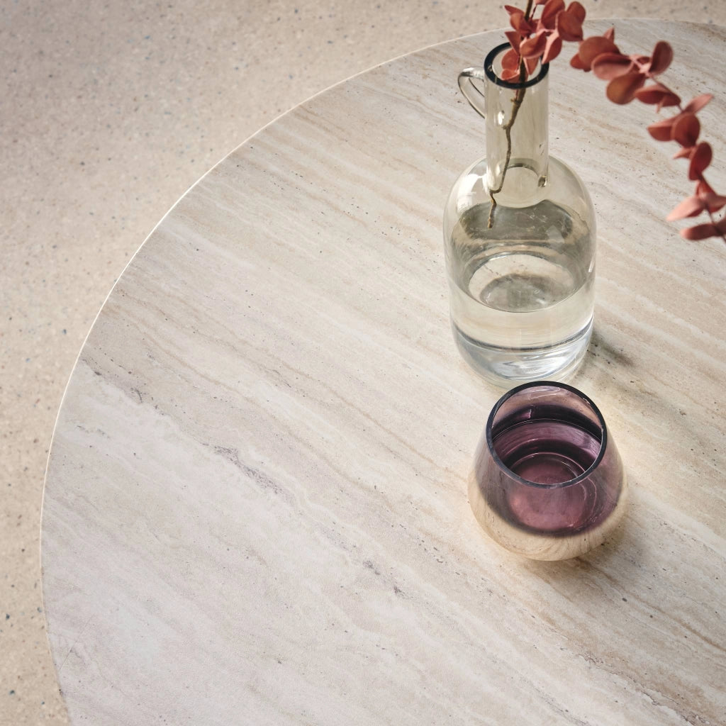 Tavolino rotondo, beige travertino