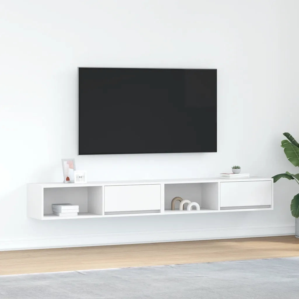Mobili TV a Parete 2pz Bianchi 100x31x25,5 cm Legno Multistrato 861473