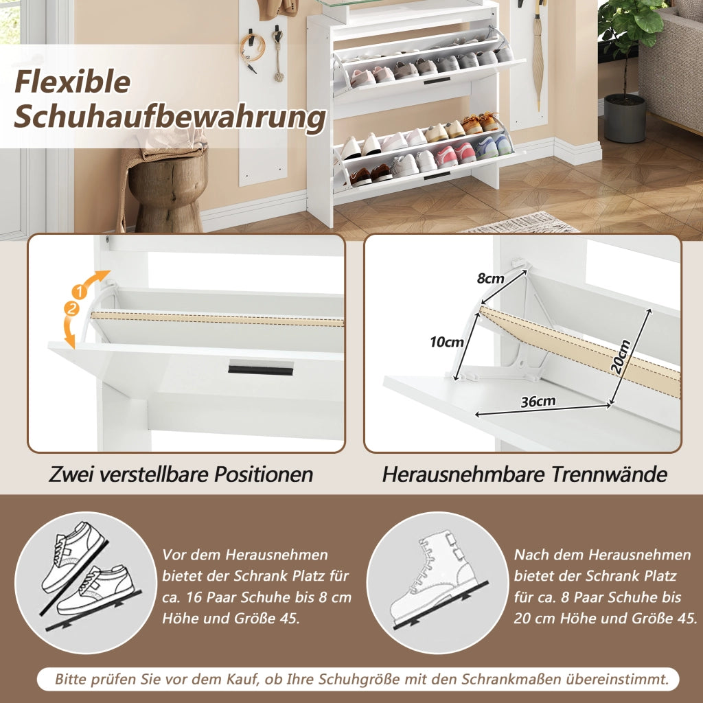 MOBILE INGRESSO Set da 4 pezzi con specchio e scarpiera 89,5x23x96,5 cm bianco