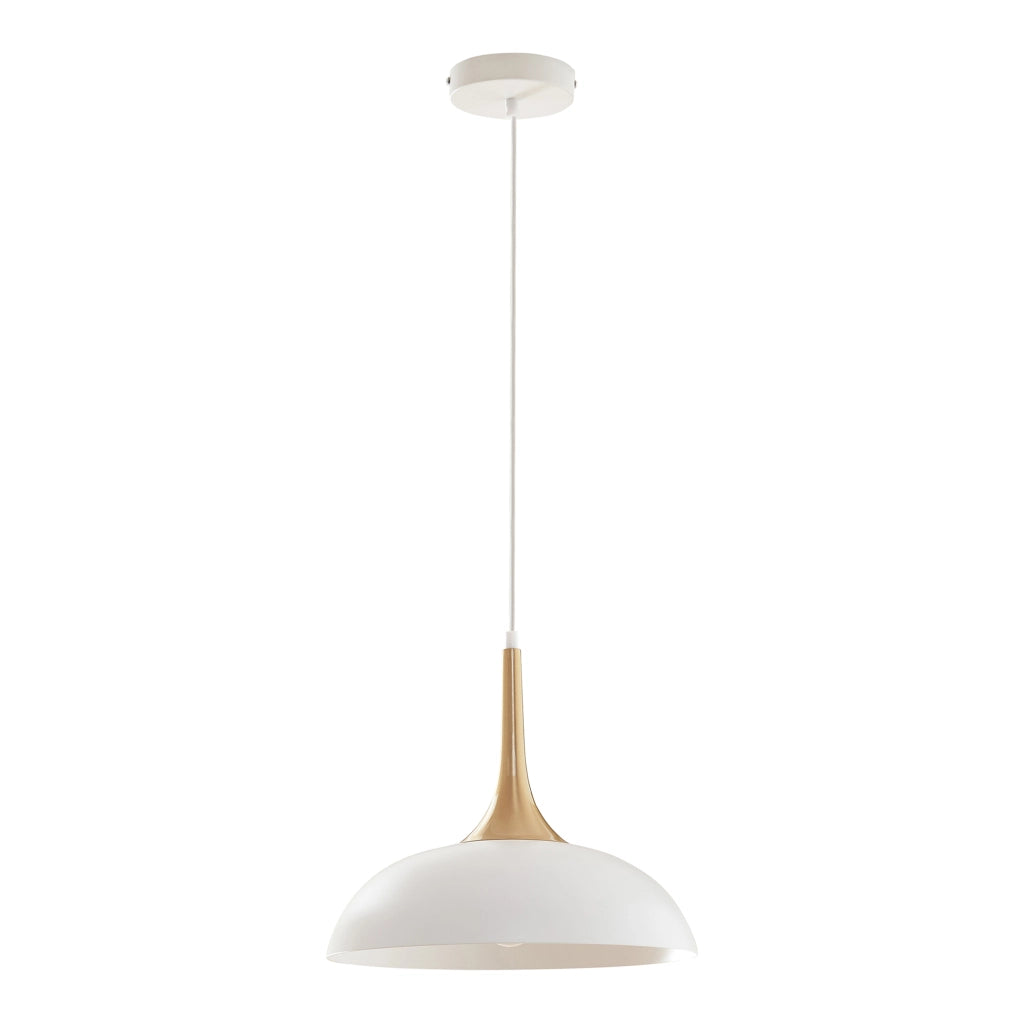 Lampadario a Sospensione Blairgowrie con Paralume Semisferico in Metallo - Bianco / Ottone lux.pro