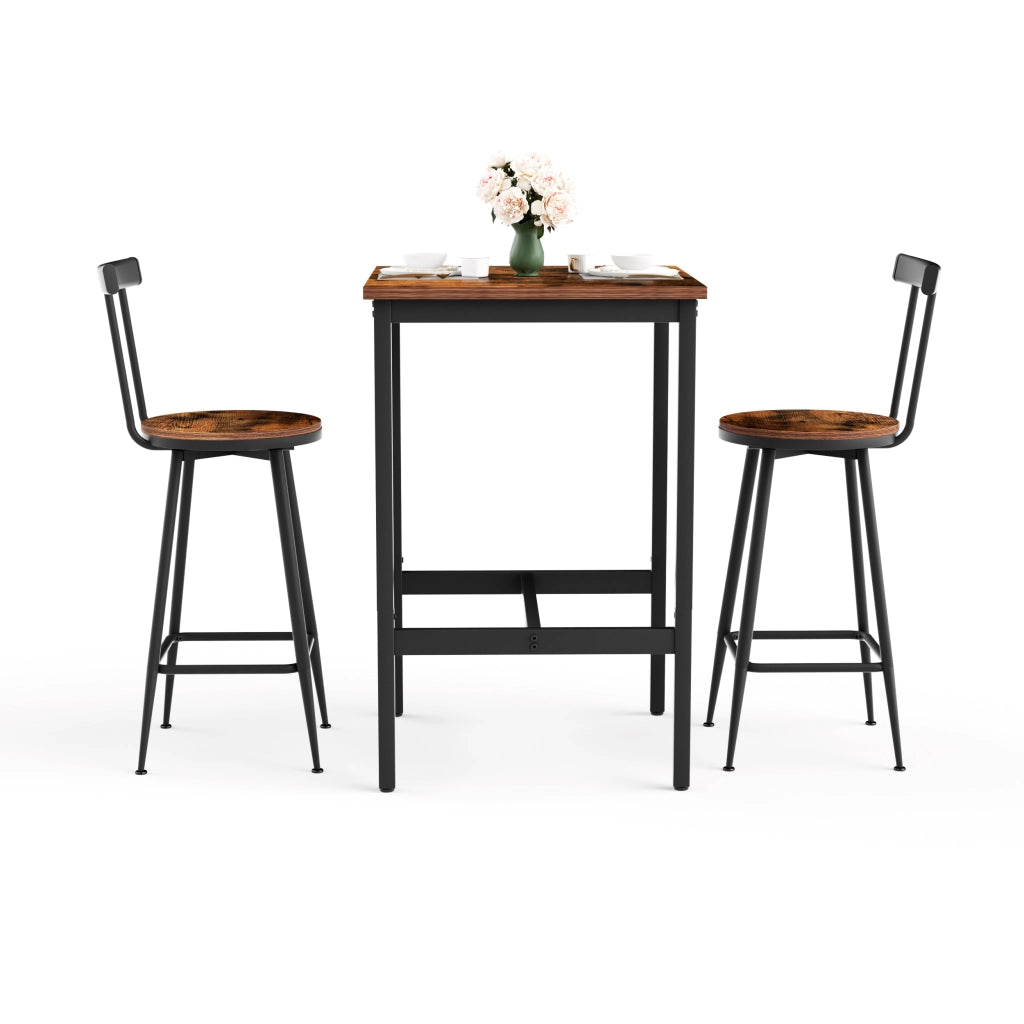 Set Tavolo Alto e Sgabelli Industrial ¨C Xylo ¨C Piano Legno, Struttura Metallo, 60x60x90 cm