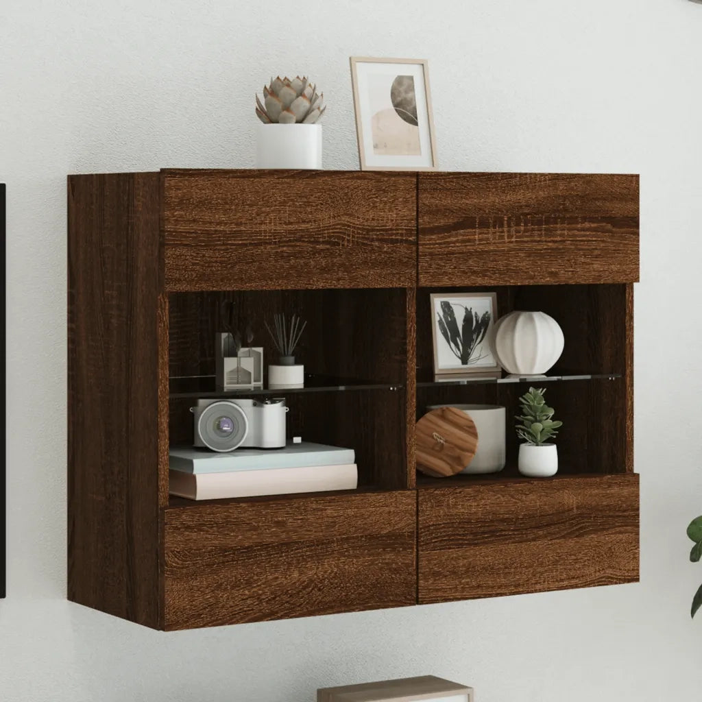 Mobile TV a Parete con Luci LED-Mobile TV a Muro Rovere Marrone 78,5x30x60,5 cm