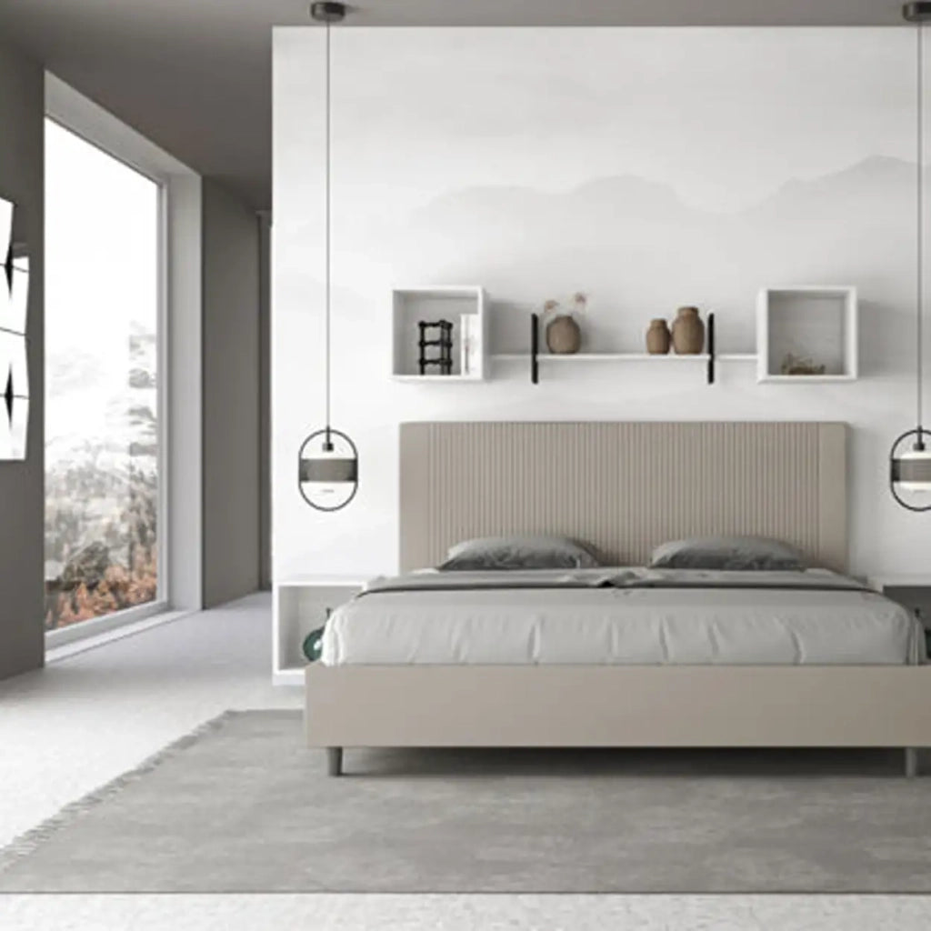 Letto matrimoniale king size con rete imbottito 200x210 similpelle tortora Goya