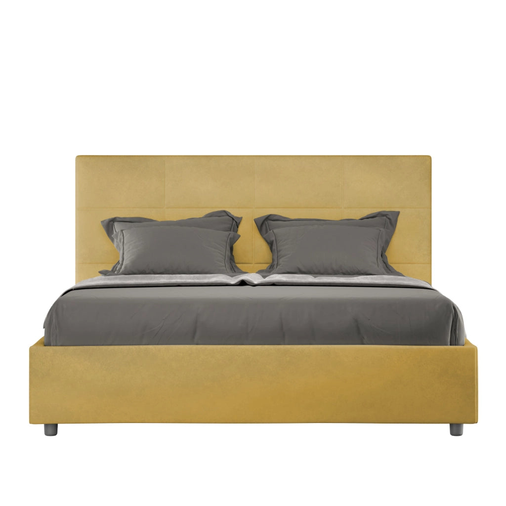 BS COM Letto matrimoniale contenitore imbottito 160x210 microfibra ocra