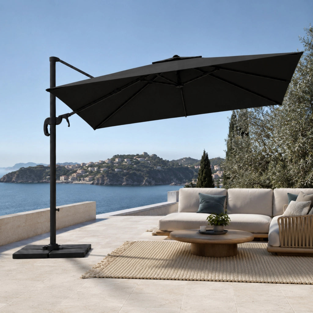 Ombrellone 3X4 M Con Braccio Retrattile E Rotabile A  360° Per Piscina Gazebo Terrazze Bar Hotel In Acciaio Inossidabile Telo 180 G M2 Resistente Ai Raggi UV Impermeabile Nero
