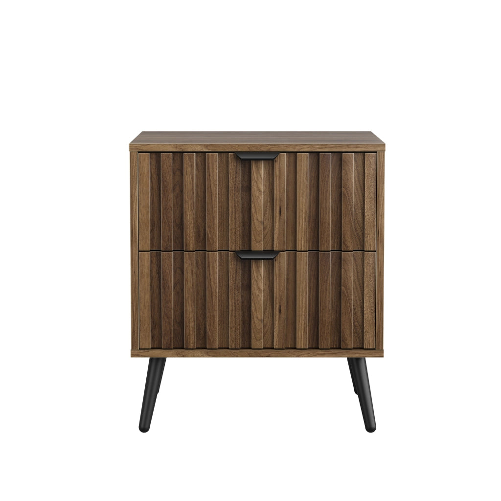 Comodino con 2 cassetti e ripiano; design incassato - per camera da letto - in MDF - 45×40×53 cm - noce