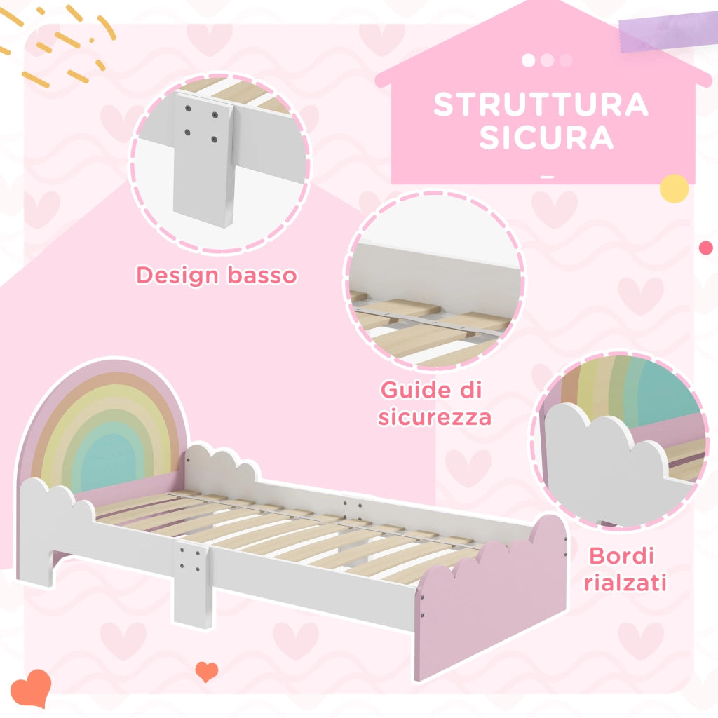 Letto per Bambini con Sponde Laterali ¨C Minimal ¨C Bianco e Rosa 143x74x66