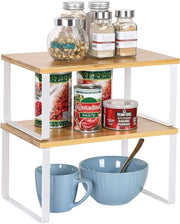 Organizzatore per cucina - espandibile e sovrappostibile - set da 2 - bianco e naturale