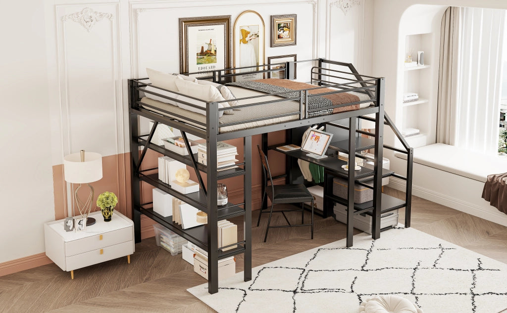 LETTO A CASTELLO 140x200 cm nero con scrivania, armadio e scaffale
