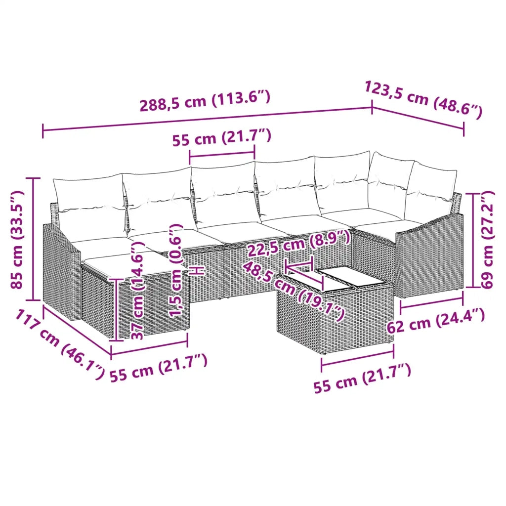 Set di divani con cuscino 8 pcs Nero polyrattan 3346826