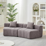 Modulo divano curvo modulare in chenille grigio con 2 cuscini, design a semicerchio