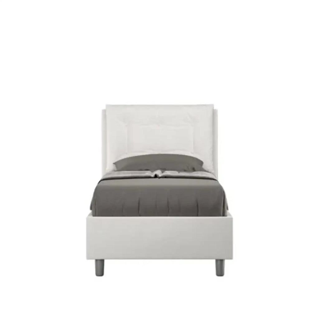 Letto singolo con rete imbottito 80x190 similpelle bianco Annalisa