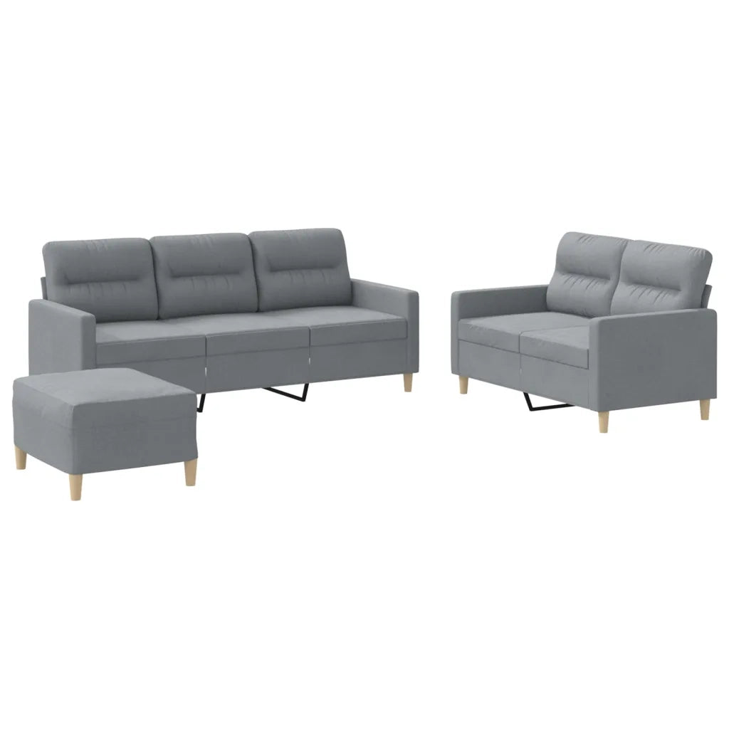 Set di Divani 3 pz con Cuscini Grigio Chiaro in Tessuto