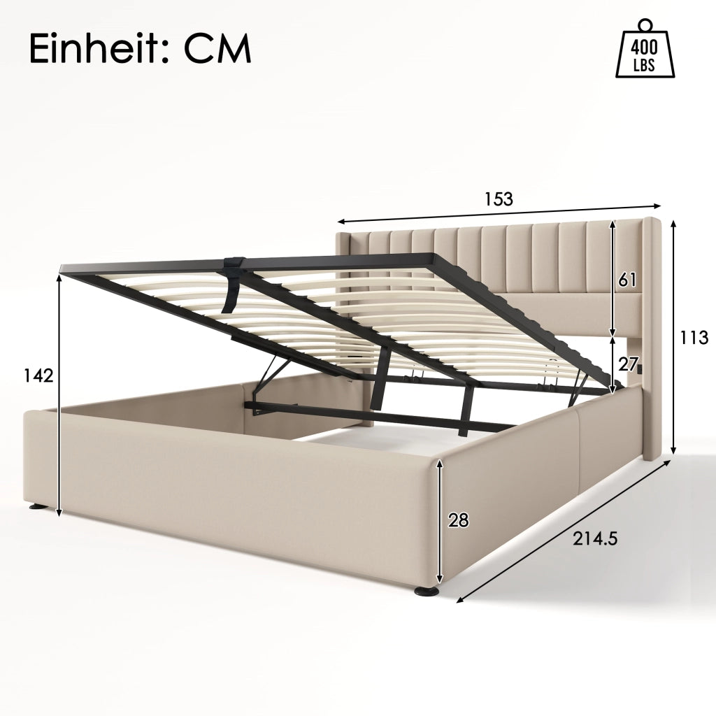 letto imbottito lino beige 140x200 cm