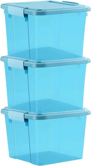 Scatole di Stoccaggio in Plastica con Coperchio - 3 Pacchi - 40L Contenitori di Archiviazione Stivabili con Maniglie per Casa e Ufficio