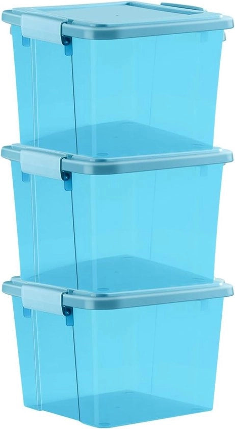 Scatole di Stoccaggio in Plastica con Coperchio - 3 Pacchi - 40L Contenitori di Archiviazione Stivabili con Maniglie per Casa e Ufficio