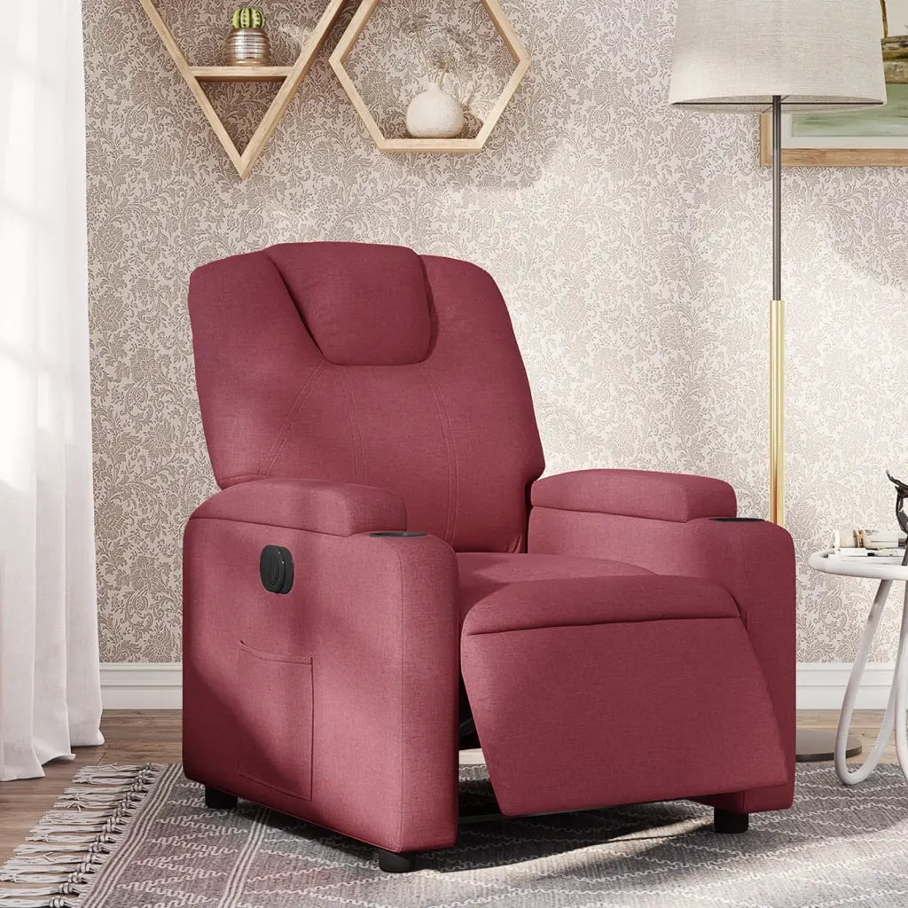 Poltrona Elettrica Reclinabile-Divano Sedia Rosso Vino in Tessuto 518737