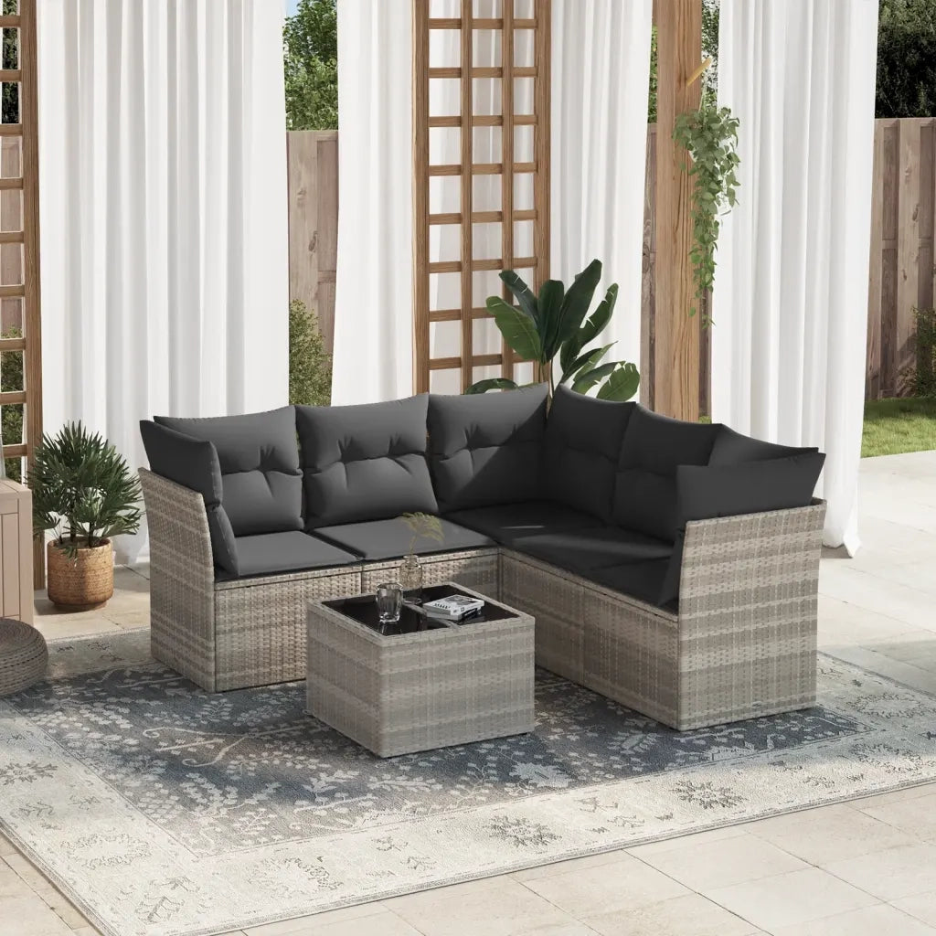 Set Divano da Giardino 6pz con Cuscini Grigio Chiaro Polyrattan