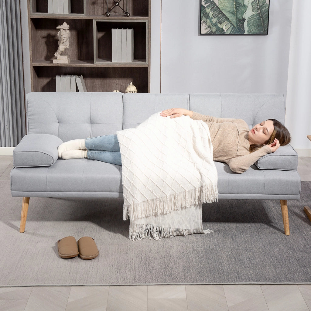 Divano letto 3 posti con tavolino ¨C zephmum ¨C in tessuto grigio chiaro 200x90