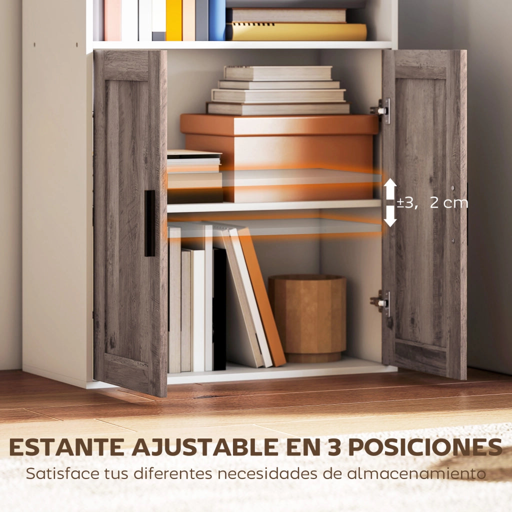 Libreria con Ante e Scaffale Aperto ¨C zephmum ¨C 60x30x149,5 cm Bianco e Marrone