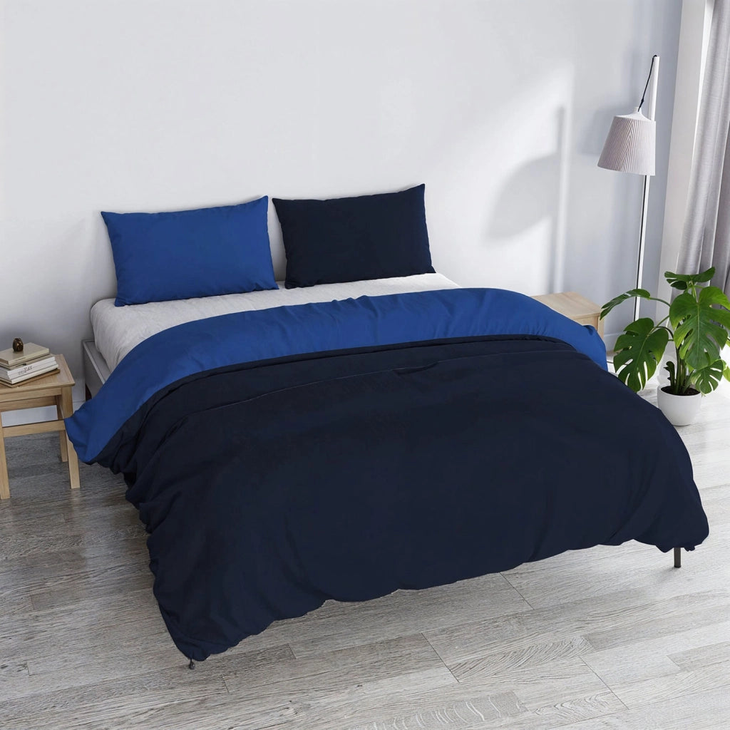 Copripiumino Piazza E Mezza con Sacco e Federe in Tinta Unita Double Face Linea Vera Blu e Royal