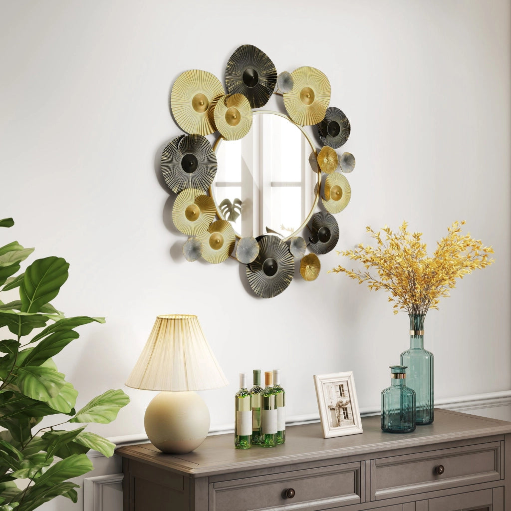 Specchio da Parete con Ganci ¨C Minimal ¨C Nero Dorato 84x84 cm