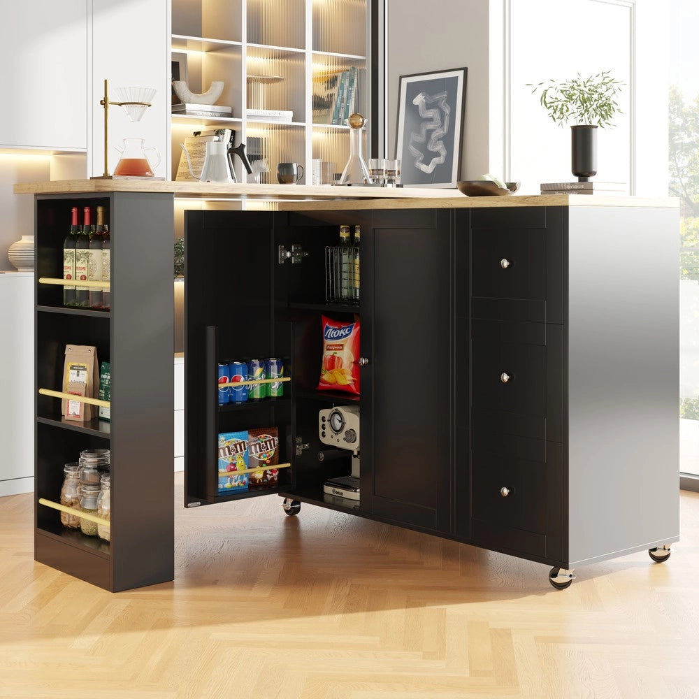 Tavolino Multifunzione Girevole con Cassetti e Ruote ¨C Xylo ¨C Nero, 39x106 cm