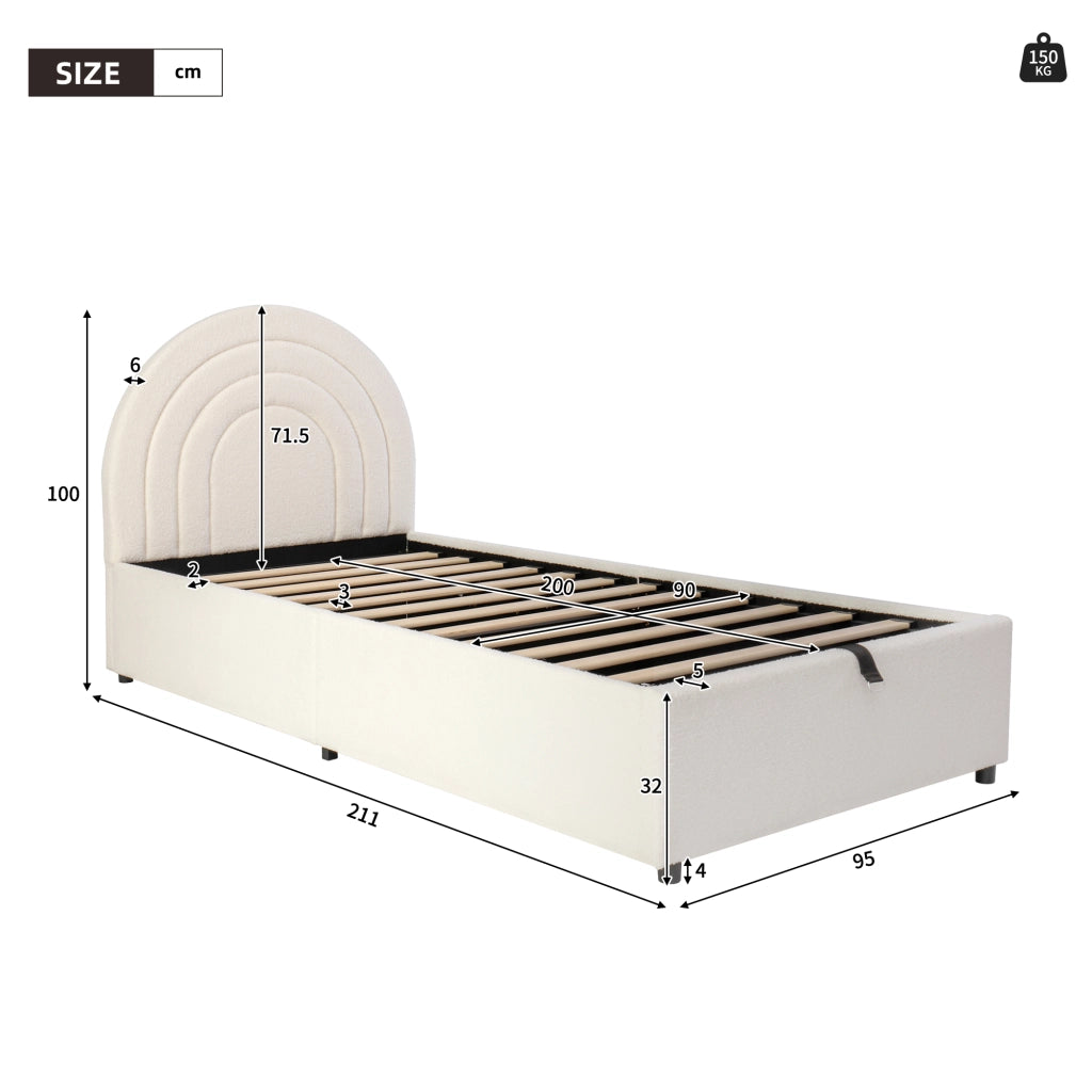 letto imbottito bouclé beige 90 x 200 cm