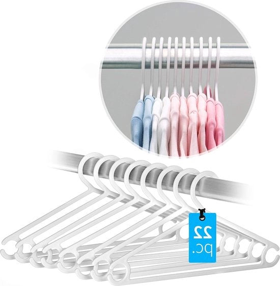 Set di Appesiabiti per Bambini - 22 Appesiabiti in Plastica - Appesiabiti con Superficie Antiscivolo per Pantaloni - Appesiabiti Bianchi 

 o 22 Appesiabiti in Plastica - Appesiabiti con Superficie Antiscivolo per Pantaloni - Appesiabiti Bianchi